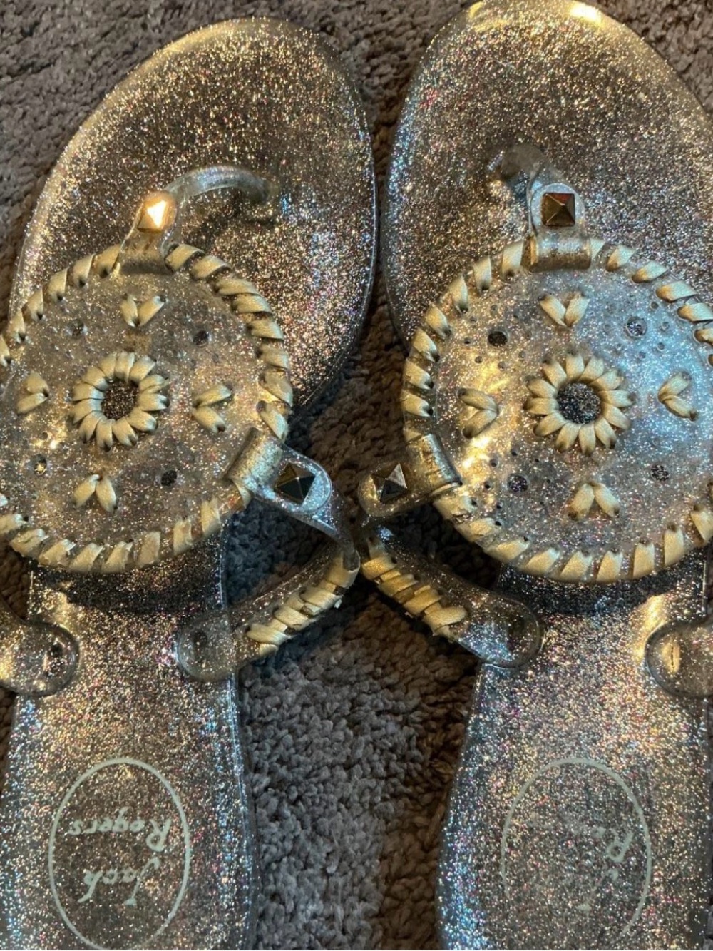 Metallic Silver Glitter Sandals by Jack Roger’s